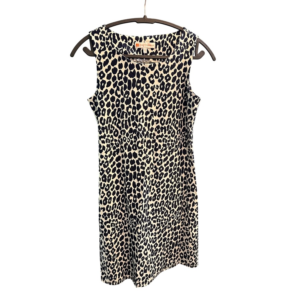 Jude Connally Womens Navy White Leopard Print Sleeveless Shift Dress S 101110